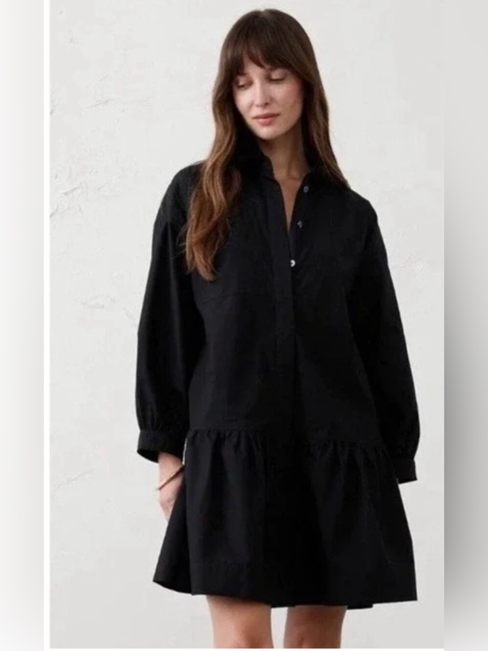 Banana Republic Puff-Sleeve Tiered Mini Dress. Black. Small